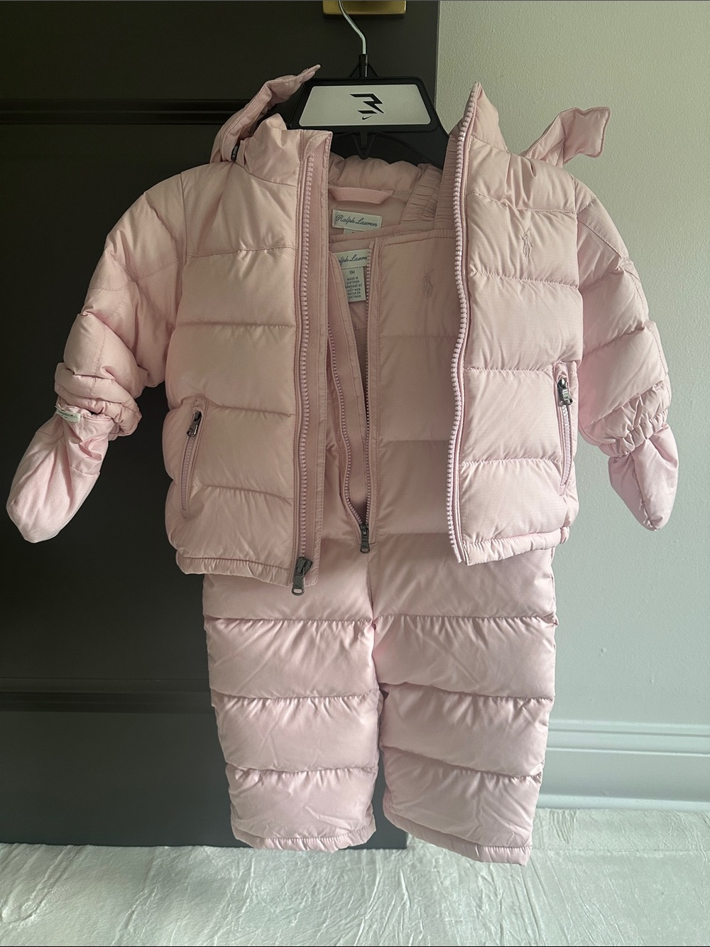 Ralph Lauren Light Pink Quilted Baby Snowsuit Set